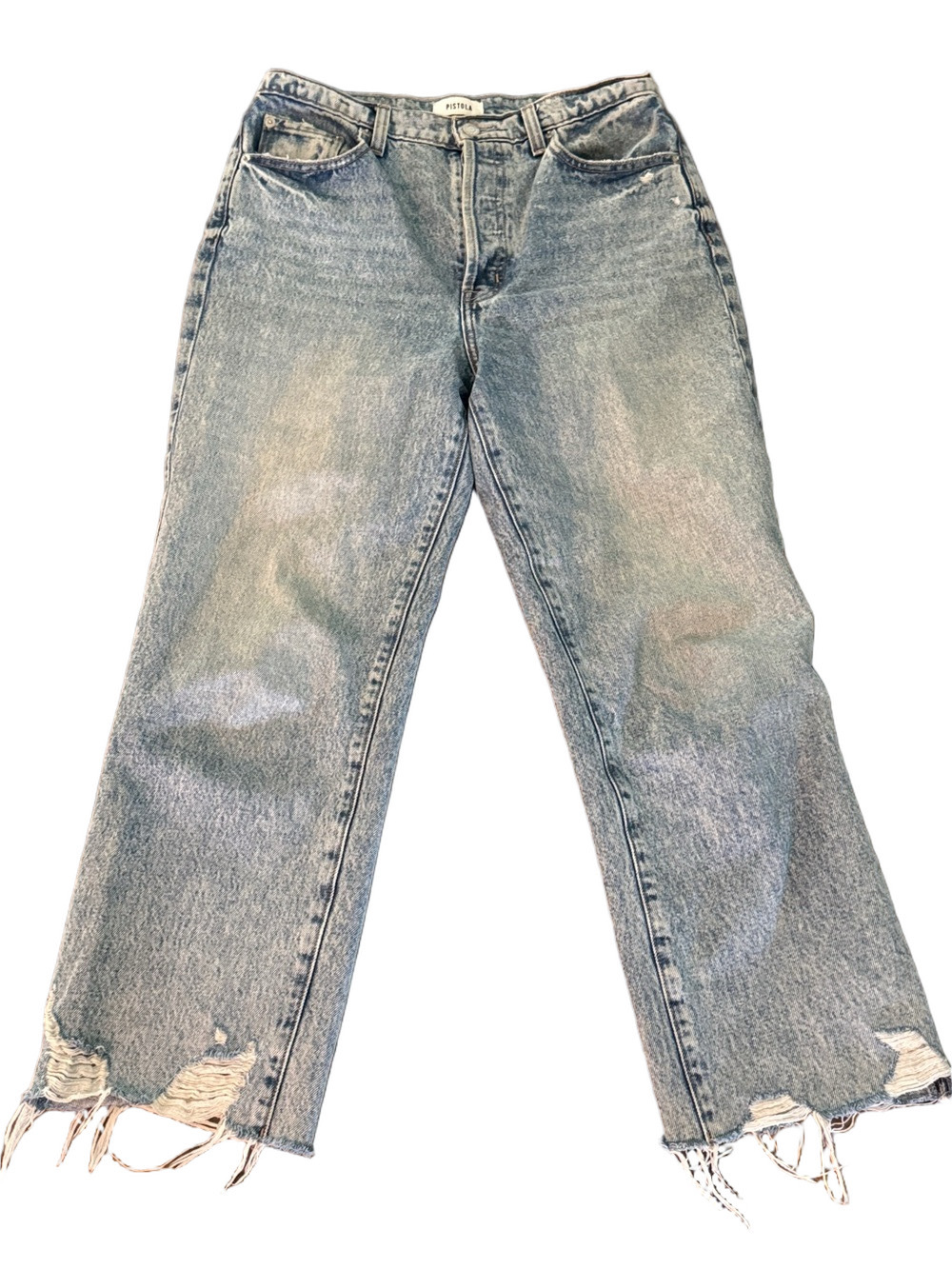 pistola Button-Fly Light Blue Distressed Cropped Jeans Size 28